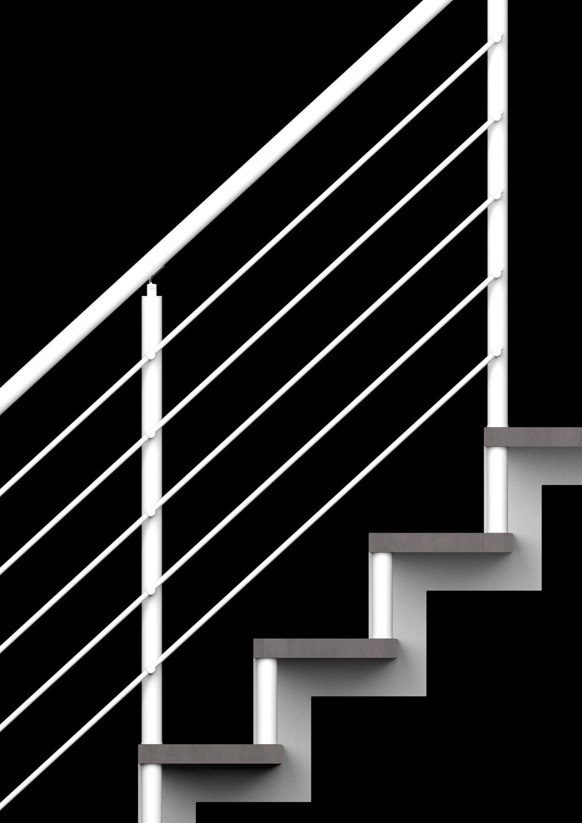 Detail zigzag-trapboom van de open trap