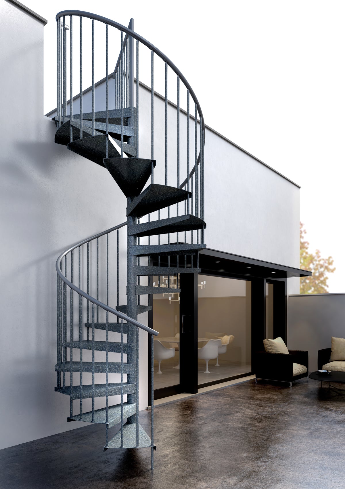 Treden en spil van de verzinkte buitentrap