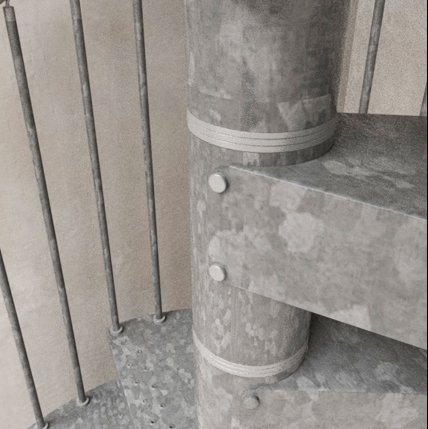 Detail van de verzinkte kern en trede